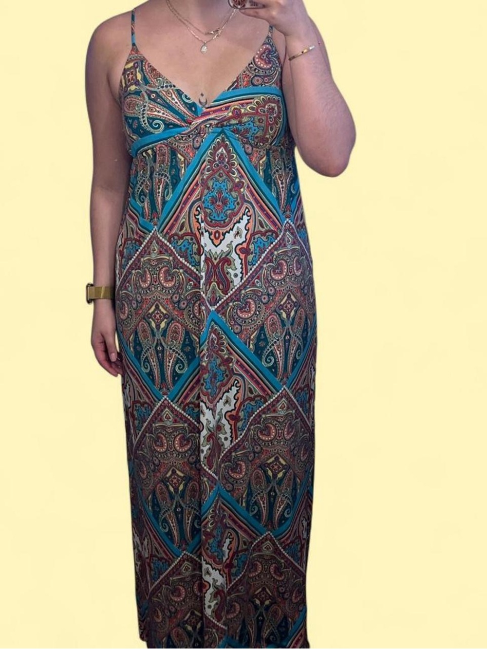 Wet Seal Vintage Maxi Dress With Brown and Blue Paisley Pattern Size Small